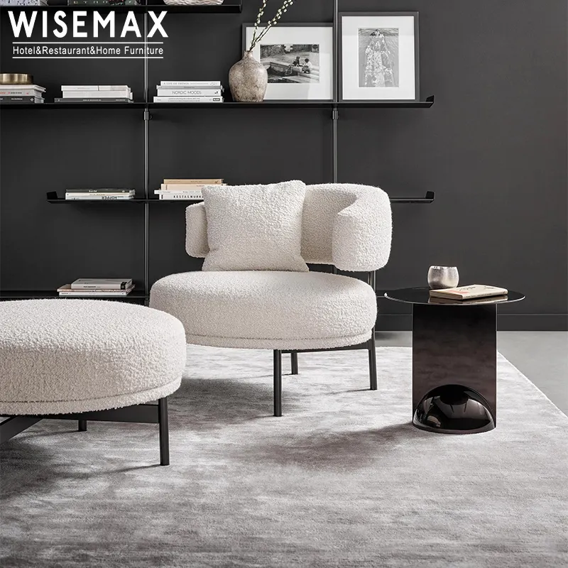 WISEMAX FURNITURE Modern Balcony Sofa Chair With Ottoman Line Fabric Upholstery Curved Backrest Leisure Chair With Metal Frame