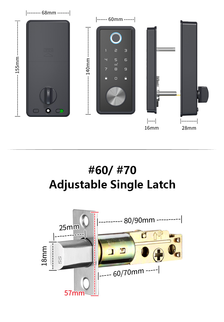 Tediton Smart Fingerprint Deadbolt Lock Tuya APP WIFI Keypad Mechanical Key Combination Deadbolt Smart Lock