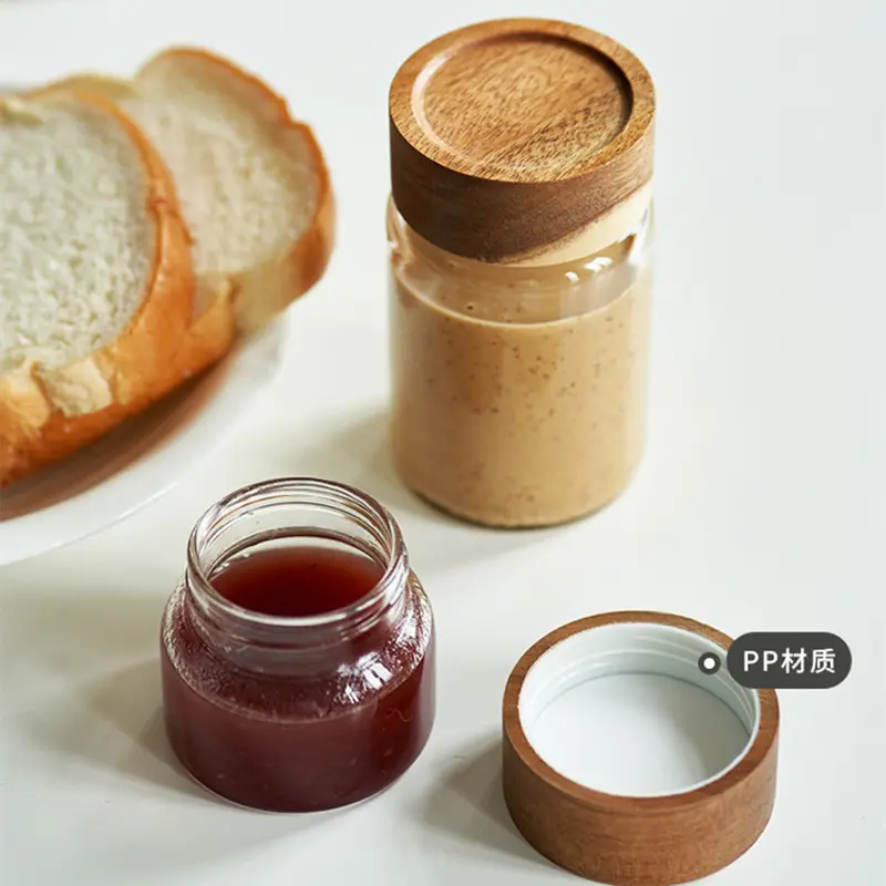 Qualité alimentaire confiture sous bouteille scellé unique En Bois vissé 3.5oz Mini petit pot de miel en verre