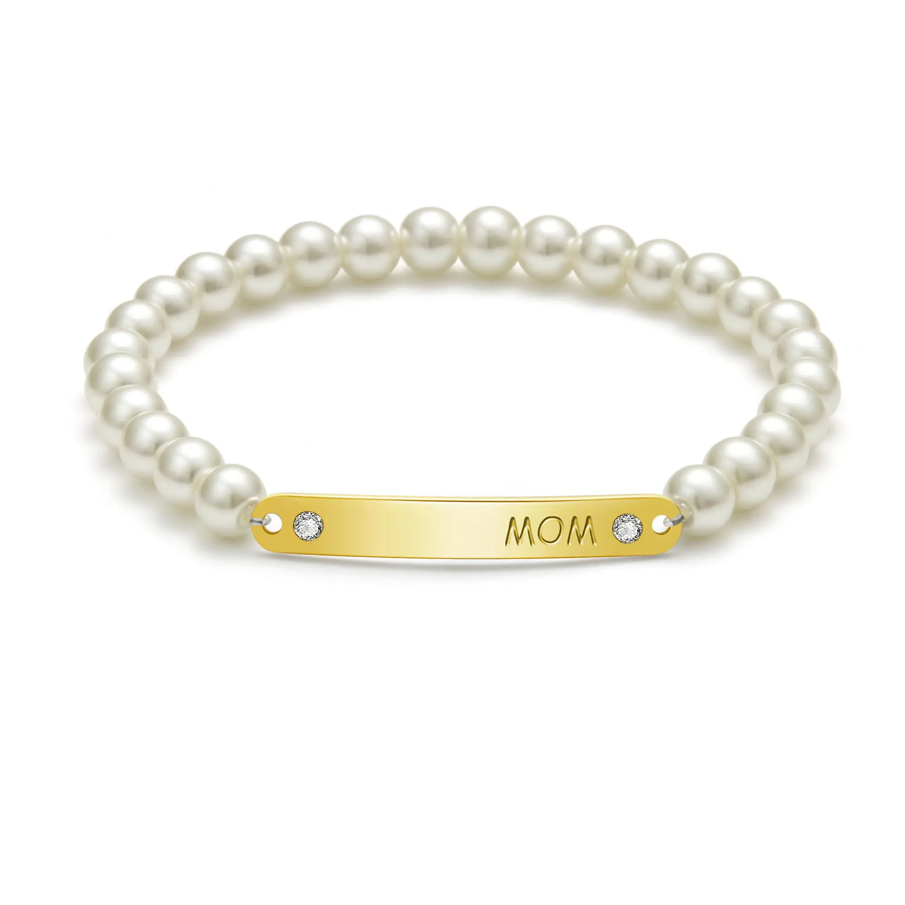 2023 Mother's Day Gift Popular Jewelry Pearl Bracelets Stainless Steel Engraved Bar Adjustable Bead Bracelet