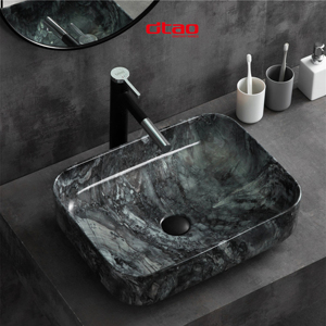 Sıhhi tesisat dikdörtgen tasarım mermer desen el lavabo lavabo tezgahı seramik siyah mermer banyo lavabo - Product Image 2