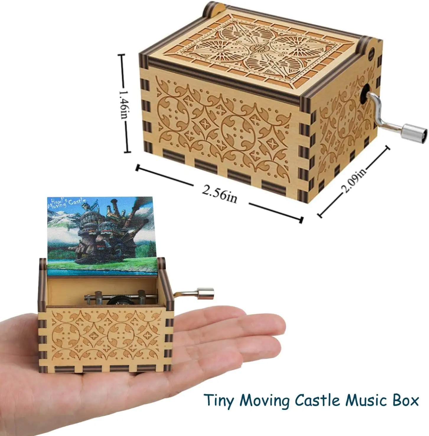 Cajas de música de madera aullidos Castillo en movimiento caja de música Anime madera hecha a mano caja de música amor