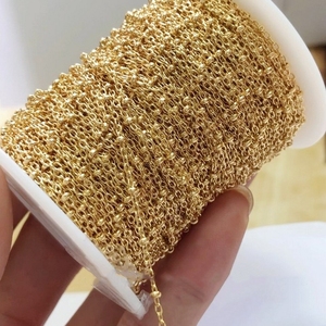 אמיתי 14K גולדפילד 1.35mm כבל עם 2mm חרוזים קבוע תכשיטי שרשרות רול עבור נשים
