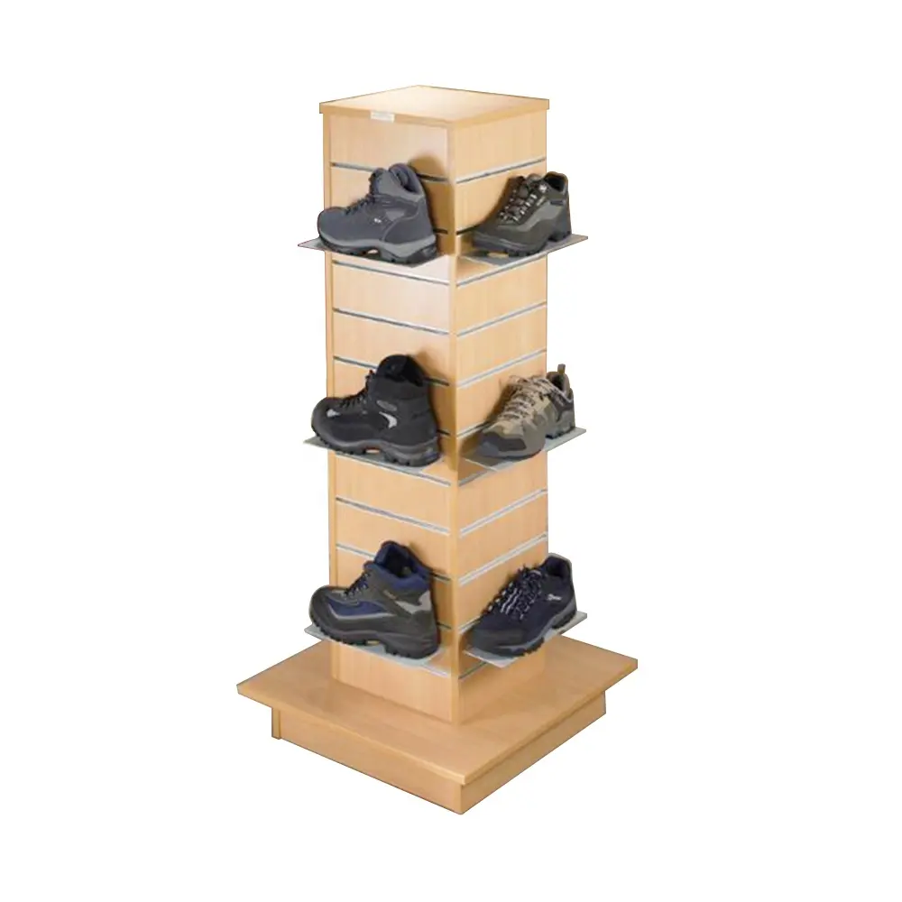 retail store shoe rack wood slatwall shoe display