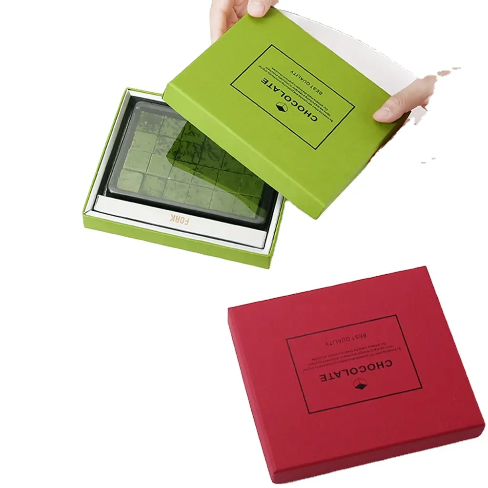 Caja cuadrada de Chocolate hecha a mano, paquete de bolsas de papel, color negro, verde y blanco, estilo Simple
