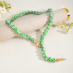 Kalung Kancing Ular Bambu Berhias Manik-Manik Paduan Logam Buatan Tangan Baru, Kalung Liontin Multi Gaya Berlapis Emas, Perhiasan Wanita - Product Image 4