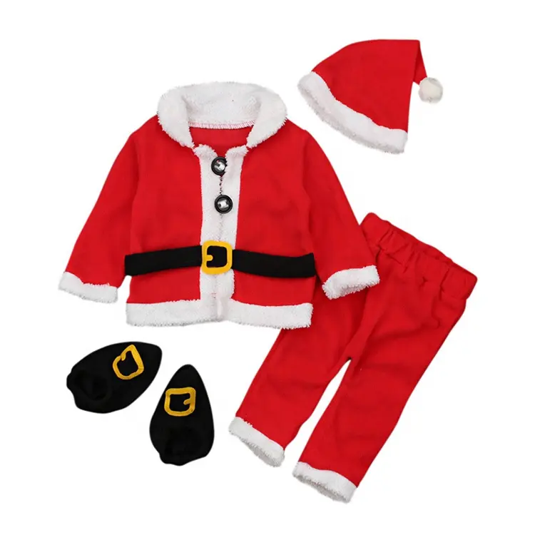 Vendita calda bambini ragazzi bambino natale abbigliamento maniche lunghe 4 pezzi Kit vestito per bambini Costume natale padre