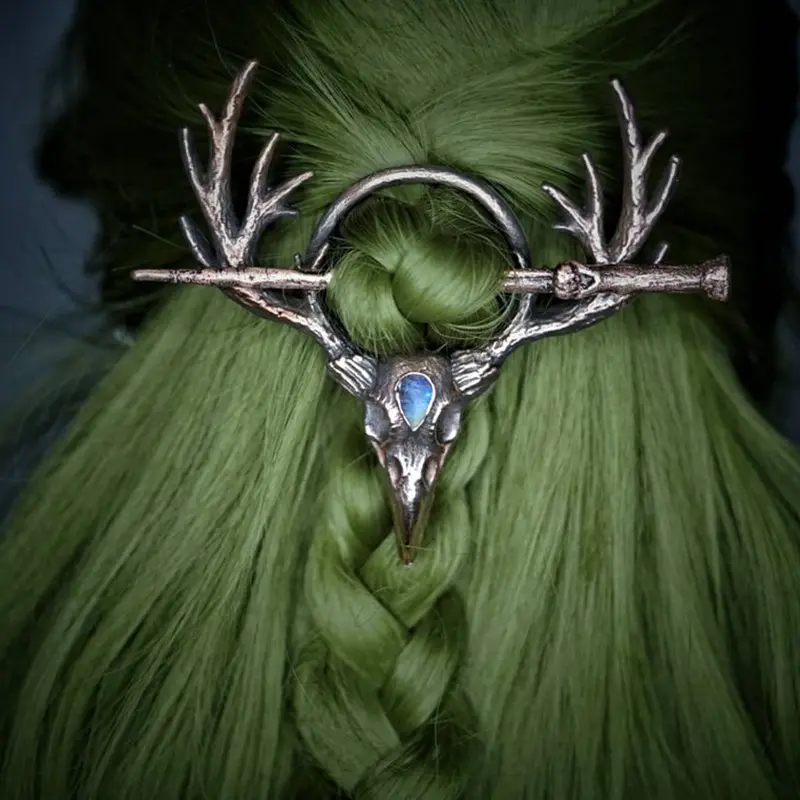 Horquilla gótica Vintage para el cabello Cuervo Esqueleto Piedra lunar Horquilla Viking Pinzas para el cabello