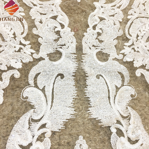 Nhà Máy Giá Bán Buôn Ngà Thêu 3D Vải Ren Đính Cườm Bridal Net Ren Vải Cho Áo Cưới Ăn Mặc - Product Image 4