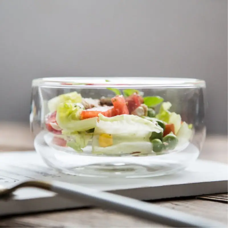 Bol à salade en verre à double paroi Bols à fruits et à riz Conteneur de stockage des aliments Boîte à lunch Bento Bol haute couture Vaisselle