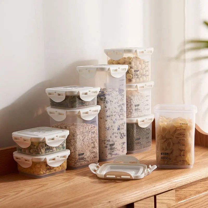Toka mühürlü kutular şeffaf plastik ev mutfak aperatif saklama kavanozları tahıl sınıflandırma depolama taze tutma kutusu