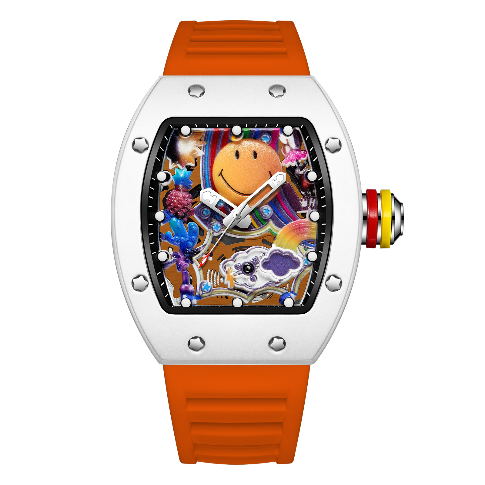 Coquille blanche, ceinture orange - creux traversant le fond.