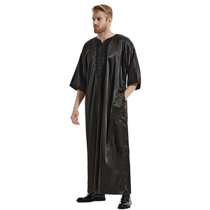 Nuovo arrivo medio oriente uomini musulmani raso manica lunga abito ricamato tinta unita marocchino Daffah Thobe - Product Image 2