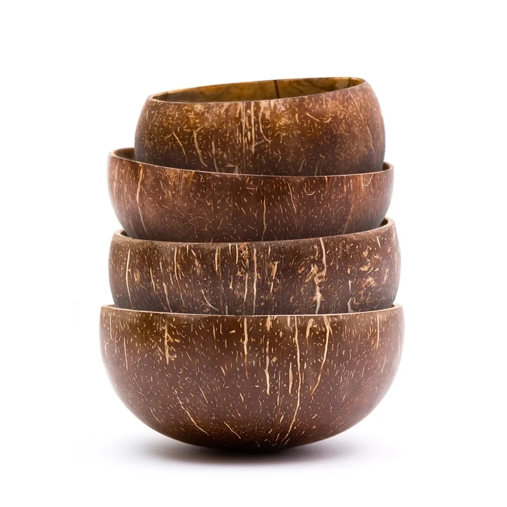 Cuenco de madera natural hecho a mano, cuenco de ensalada de cáscara de coco