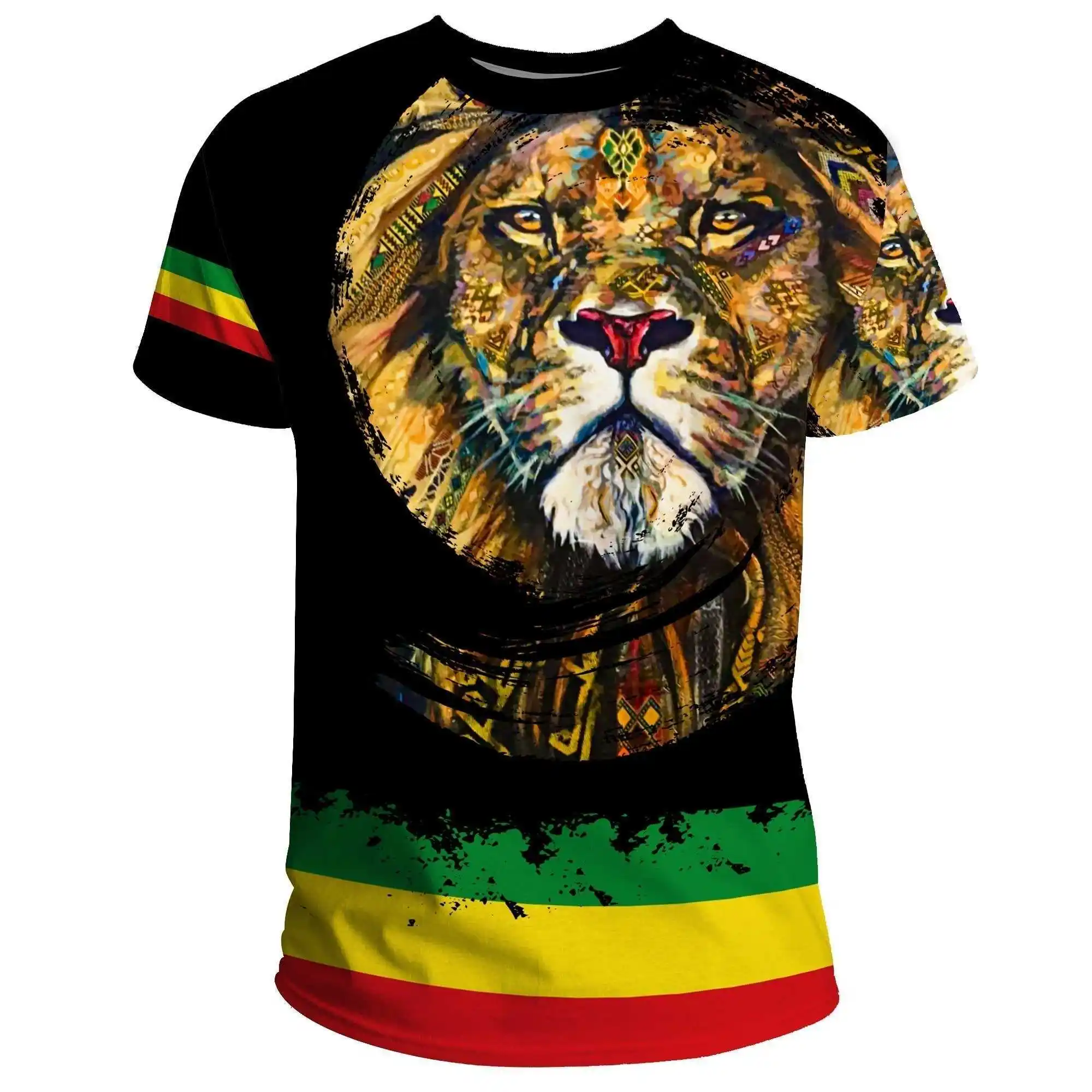 Best Verkopende Custom Ethiopia Leeuw Addis Ababa Vlag T-Shirt Groothandel In Bulk Zomer Korte Mouwen Top Professionele Fabrikant