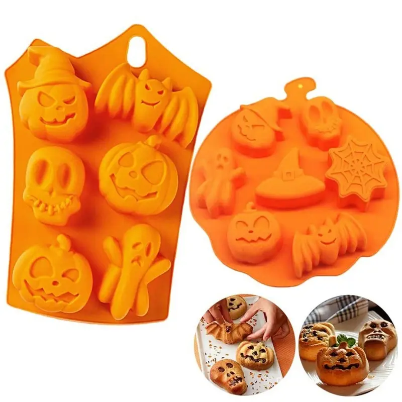 Ma Phù Thủy bí ngô để làm bánh, bánh pudding, khối băng, thanh sô cô la, bánh nướng, khuôn nướng Silicone Halloween