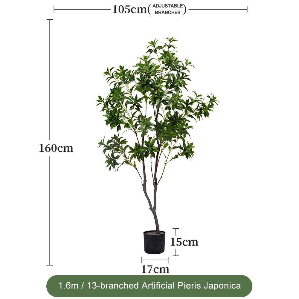 Branche de Pieris Japonica Verte 1,6 m - 13 branches - Feuillage plus dense et amélioré