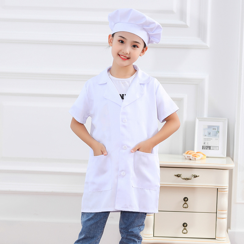 Bata blanca manga corta gorro de chef blanco
