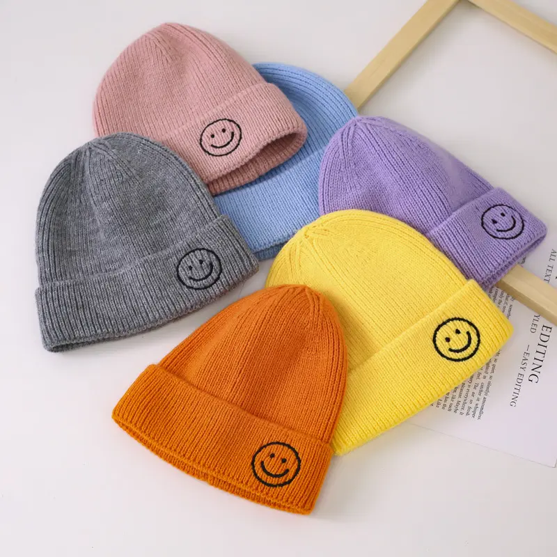 Sombreros de alta calidad con cara sonriente para niños, calcetines cálidos, gorros de invierno, 2021