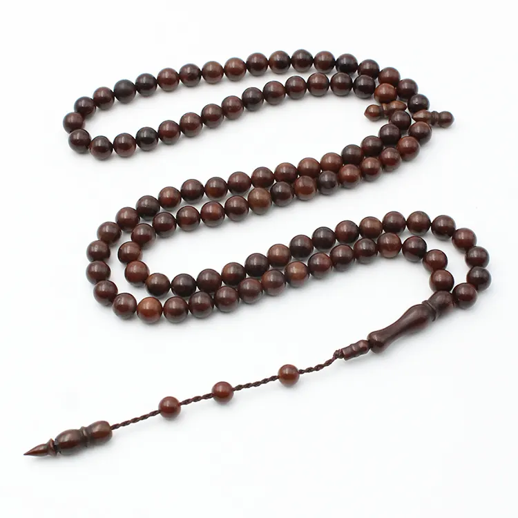Оригинальная фабричная продажа, мусульманские круглые бусины tasbih 99 kuka, коричневое натуральное дерево, ожерелье, розарий