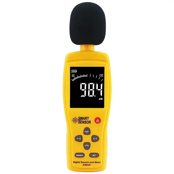 SENSOR inteligente AS834 +, medidor de nivel de sonido Digital LCD, 30-130dB, instrumento de medición de volumen de ruido, probador de monitoreo de decibelios