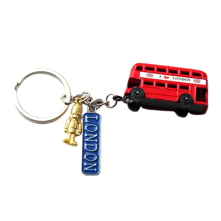 Wholesale Hot Sale Metal British Red London Bus Telephone Booth Keychain