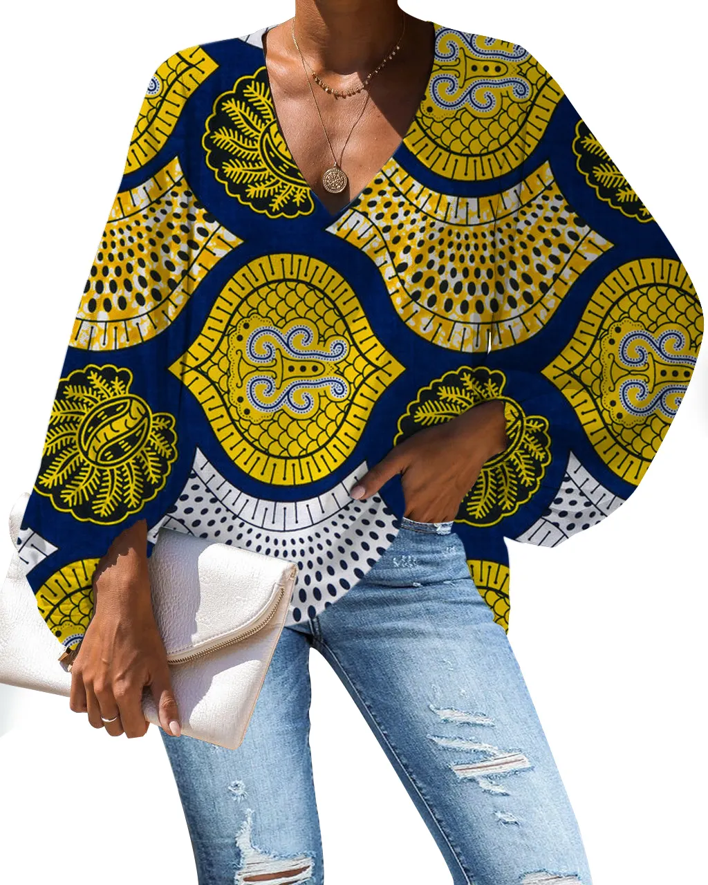 Penjualan Laris 2021 Kaus Sifon Wanita Blus Desain Pola Cetak Afrika Baju Kustom Baju Wanita Ukuran Besar Seksi dan Atasan