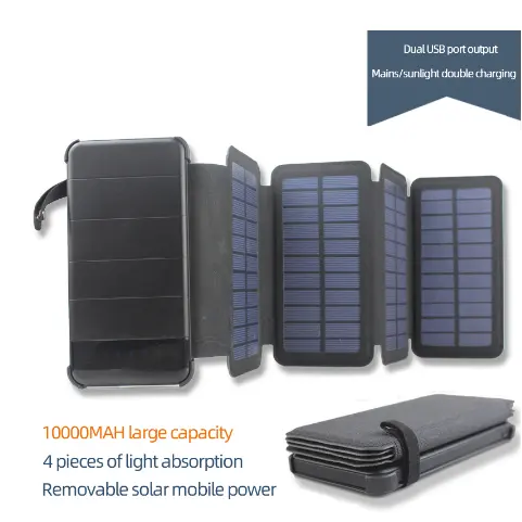 Banco de energía Solar plegable desmontable de alta gama, 6W/5V, 10000mAh, con luz LED, cargador Solar portátil para teléfono móvil