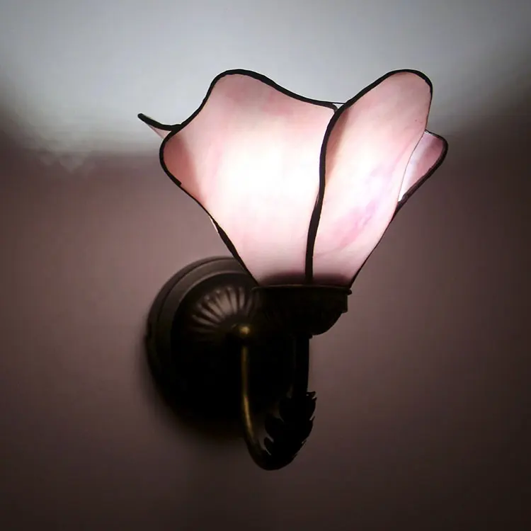 Longhuijing lâmpada de parede, artesanal, vidro inox, luminária para parede, forma de flor europeu, luzes de parede tiffany