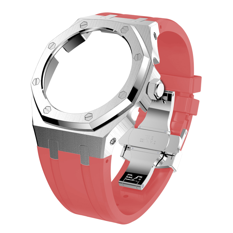 Silver case pink strap