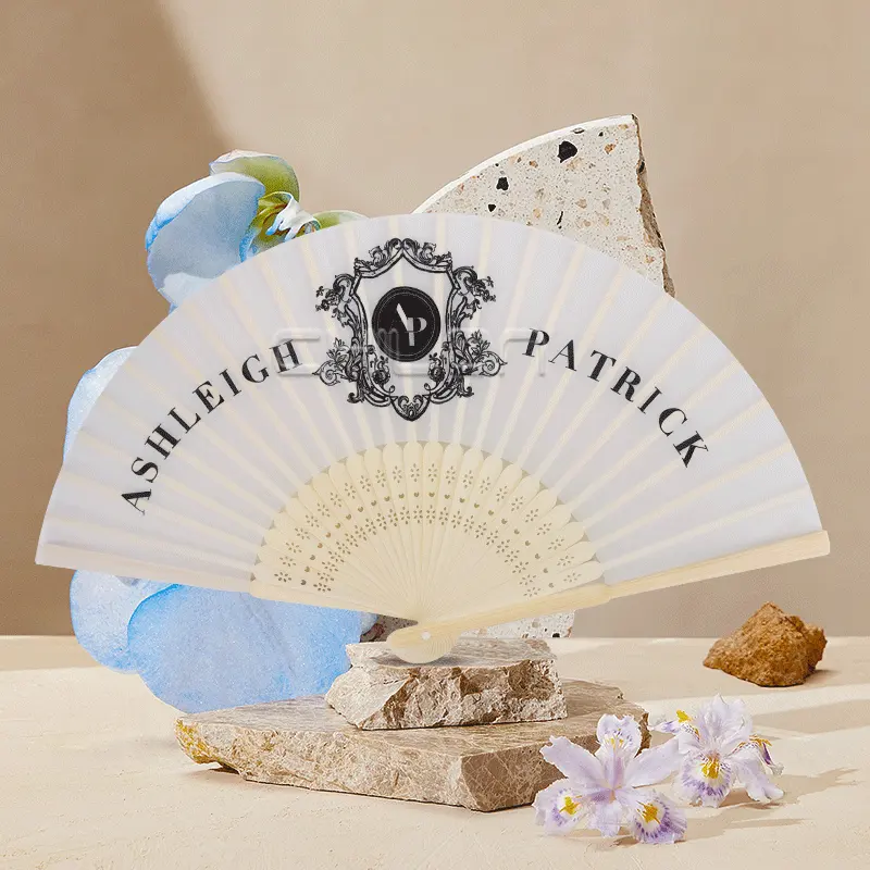 OEM High Quality Bamboo Paper Double Sided Hand Fan For Promotion