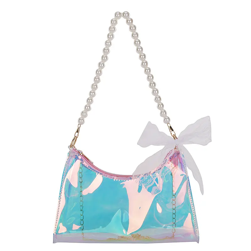 Bolso praia 2022 bolsa feminina de ombro, transparente, pvc, laser, bolsa de mensageiro, laço, bolsa de mão de luxo