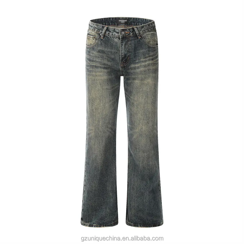 2024 Heren High Street Fashion Licht Gewassen Denim Broek Blauwe Retro Cowboy Met Rits Fly Flare Herfst Jeans