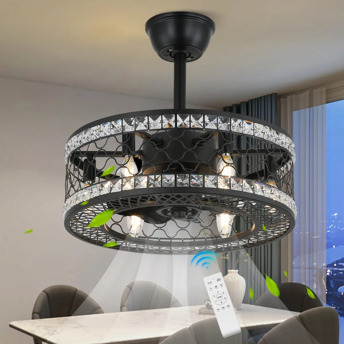 Usine Pas Cher Moderne De Luxe Noir Or Ventilateur Plafonnier zhongshan Gros Home Decor Cristal Led Ventilateur de Plafond avec Lumière