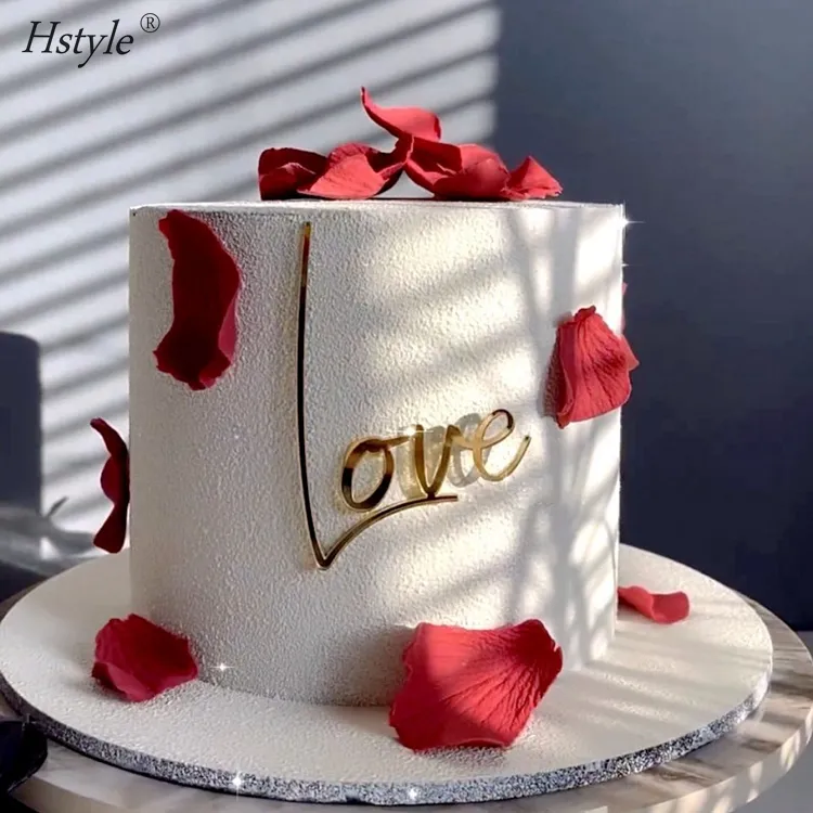 Felice Cake Topper san valentino acrilico oro scrittura a mano Love Side Cake decorazioni per Cupcake nuziale dolce Topper PQA385