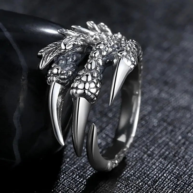 Anello regolabile in acciaio da uomo con artiglio di drago in acciaio inox da uomo stile Vintage anello in titanio