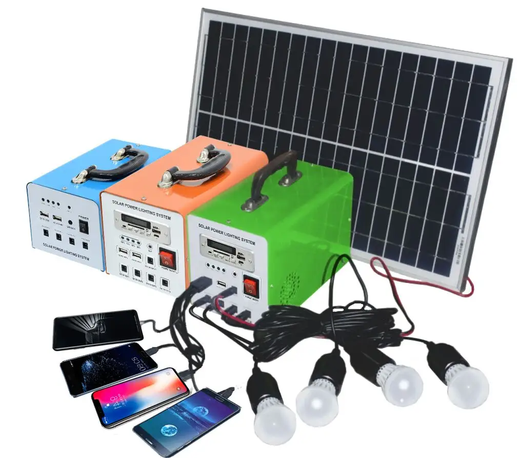 Sistema de energía solar portátil para el hogar, kit de sistema de energía de 30w, 20w, 10w, mini 12v de CC, para carga de camping y teléfono