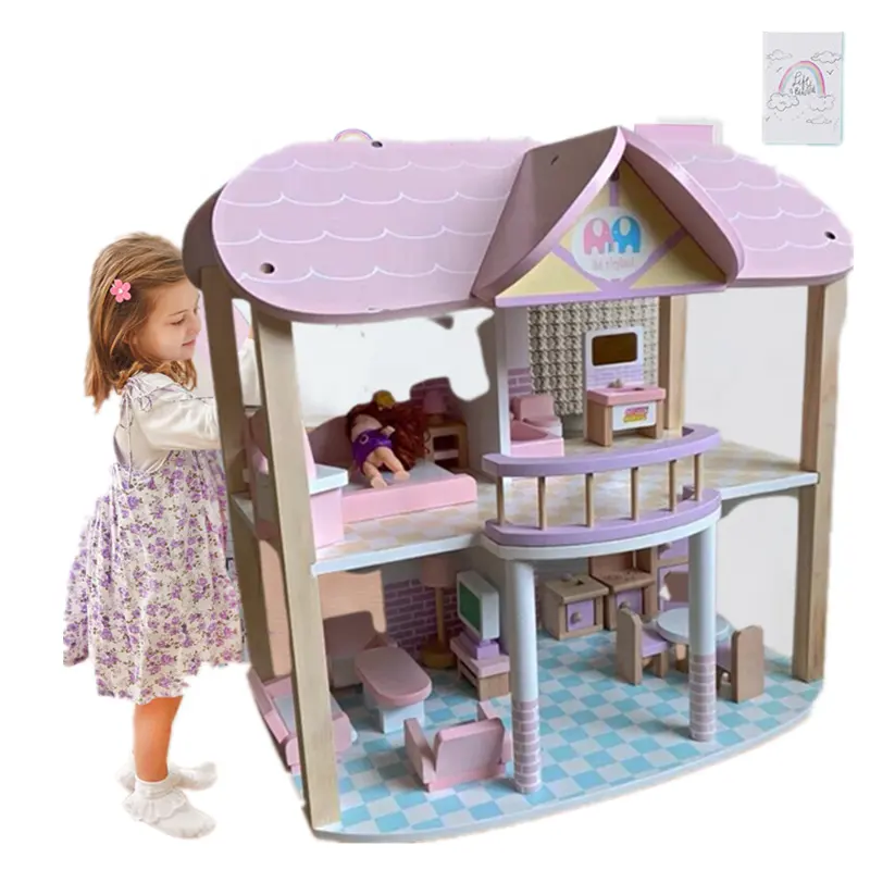 人気のドールハウス家具とアクセサリードレスを持つ女の子のための大きなドールハウス木製ドールハウス