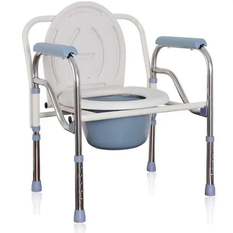 Medical hospital portable height adjustable easy clean stainless steel wheels seat shower toilet commod chair for elderly