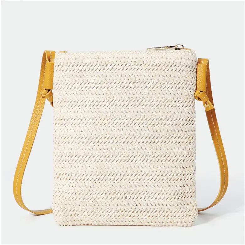 Borsa da spiaggia a dama borse in Rattan di cartone borsetta intrecciata all'uncinetto con spalla a cuore in maglia francese all'aperto nautica naturale