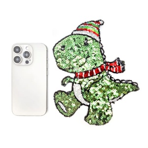 Green Sequin Dinosaur Patch Iron On <strong>T</strong> <strong>Rex</strong> Design for Winter Apparel Projects - Product Image 5