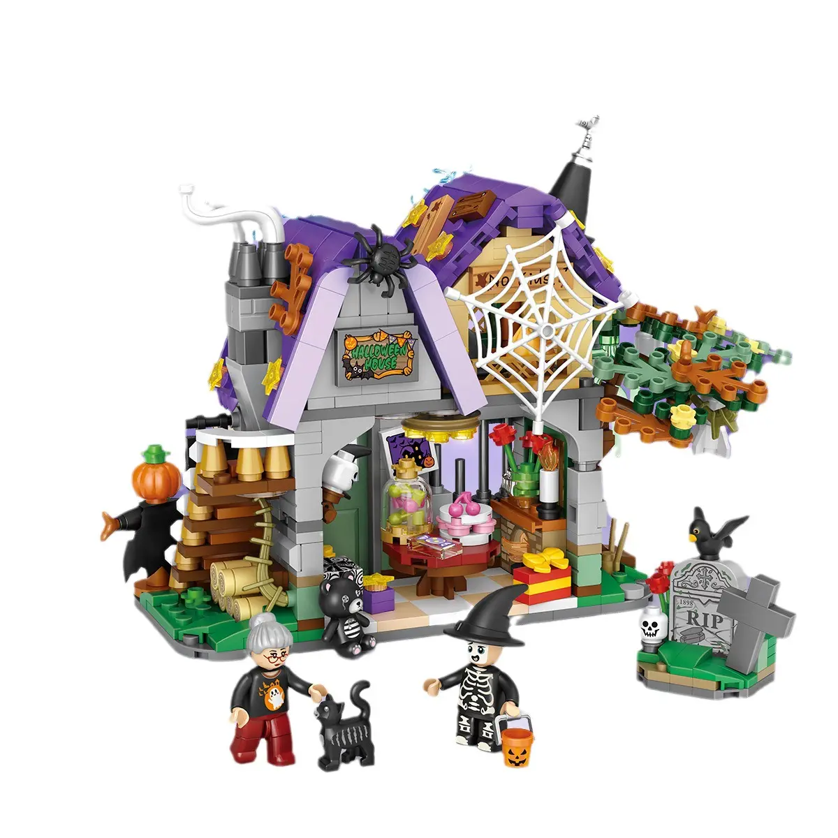 1233 CASA DE Halloween calabaza truco o trato decoración creativa bloque de construcción juguete de plástico para regalo para niñas niños