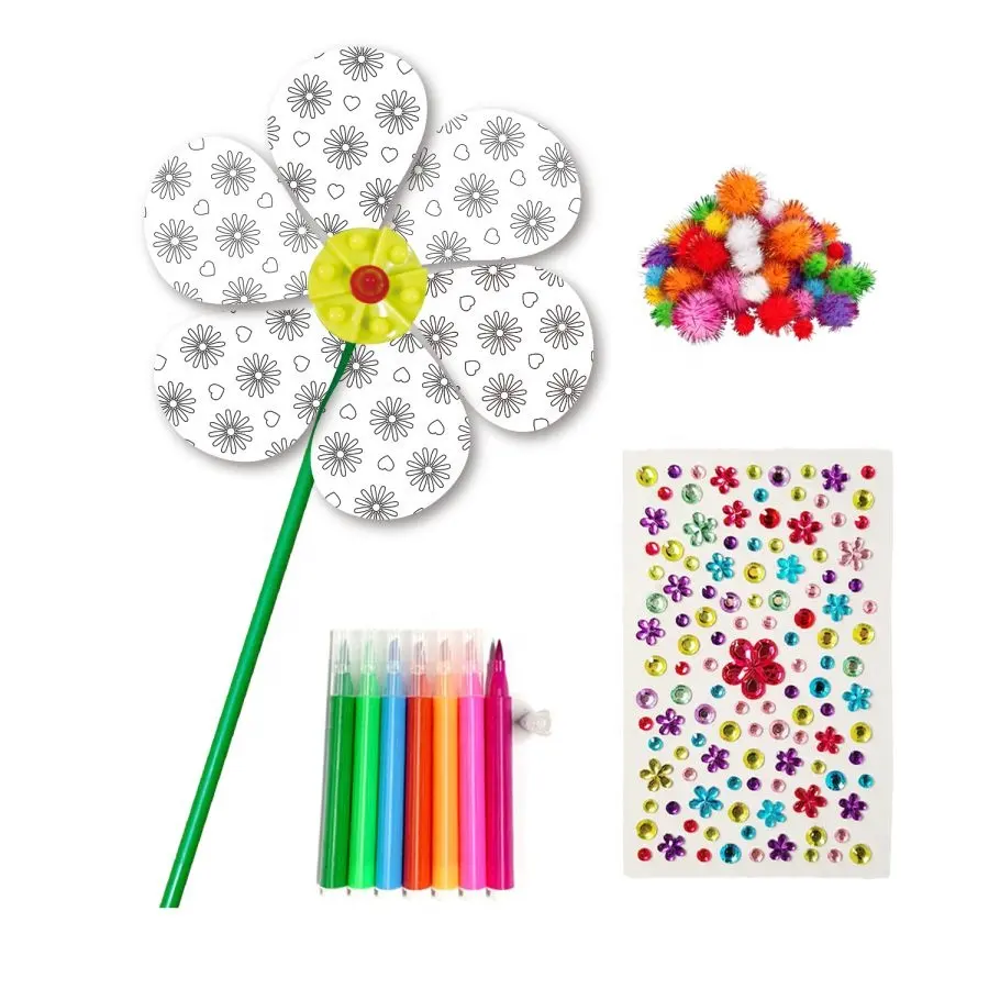 Vacaciones de primavera DIY Paper Craft Windmill Drawing Toys Set para niños de 2 a 7 años