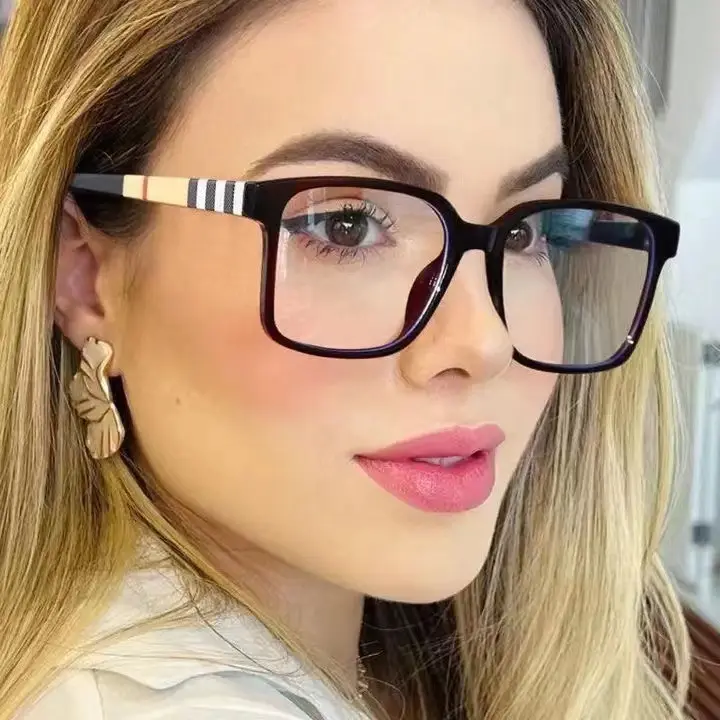 Gafas de diseñador de lujo, gafas clásicas con montura cuadrada a cuadros, gafas ópticas con bloqueo de luz azul, gafas de moda para mujer