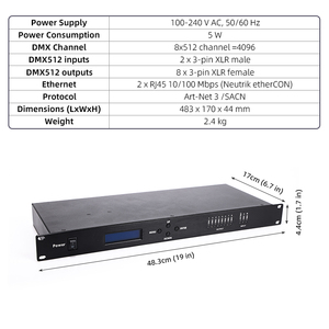 Console Converter <strong>8</strong>-<strong>Ways</strong> ARTNET to <strong>DMX</strong> Network Expander Stage Performance Lighting Signal <strong>Controller</strong> - Product Image 6