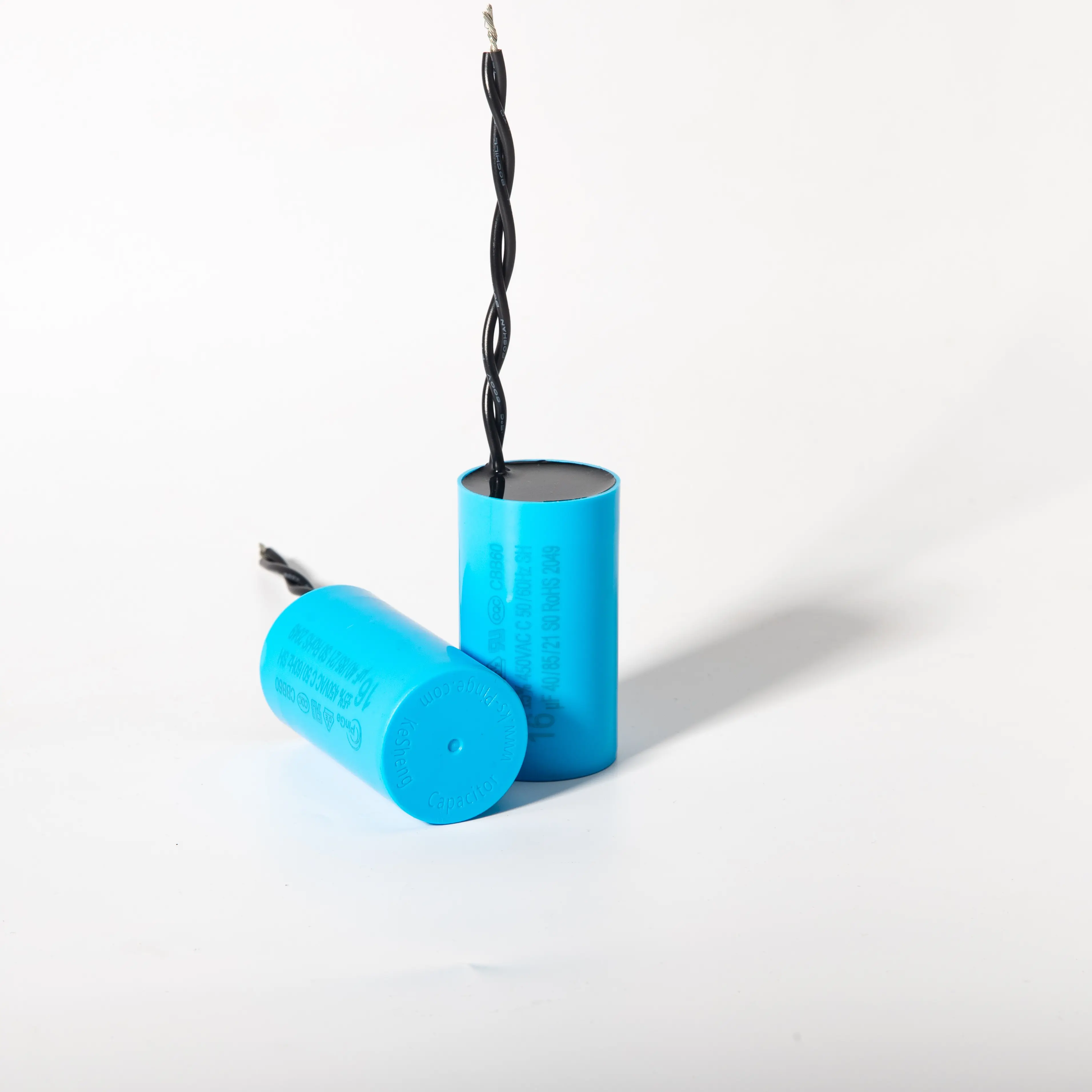 Condensateur Pinge boîtier en plastique bleu 450V 10UF démarrage et fonctionnement des moteurs à courant alternatif condensateur Cbb60 avec sortie de fil