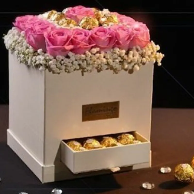 วันวาเลนไทน์จุดดอกไม้ของขวัญกล่องลิ้นชักสแควร์ดอกไม้กล่องกล่องขนมแต่งงาน