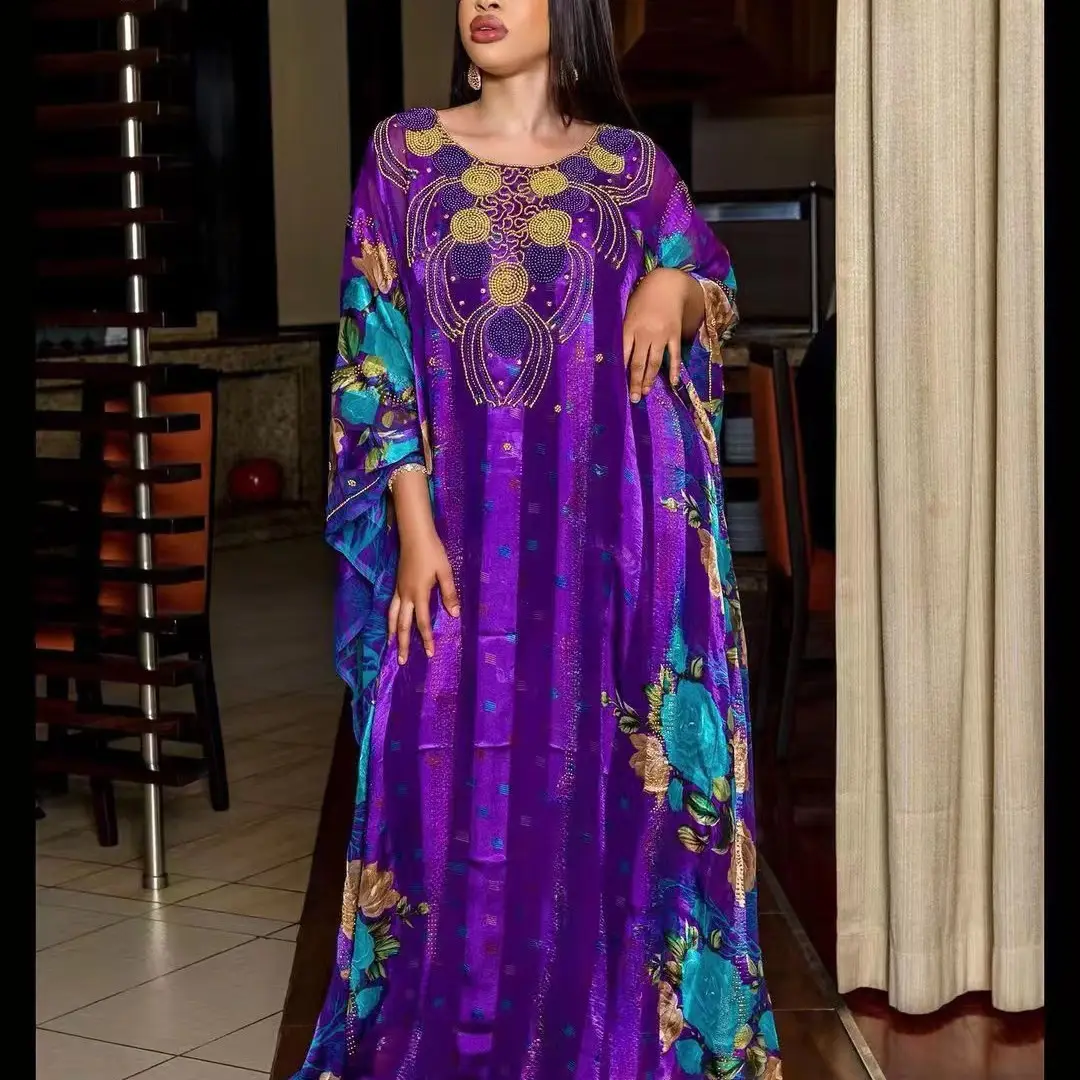 2023 nuevo vestido de mujer africana con estampado de lentejuelas y perlas musulmanas de Oriente Medio
