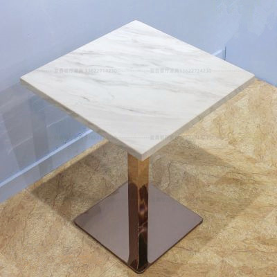 Mesa cuadrada Jazz White + Acero inoxidable oro rosa