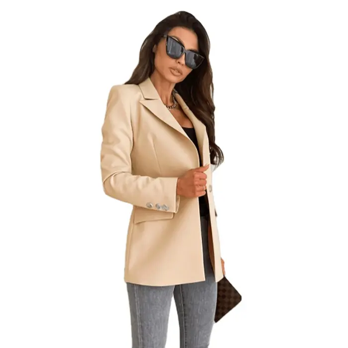 10% RABATT S-2XL Damen jacke Mode Langer Freizeit anzug Herbst Einfacher Stehkragen Weiblicher Blazer Eleganter Büro-Damen mantel
